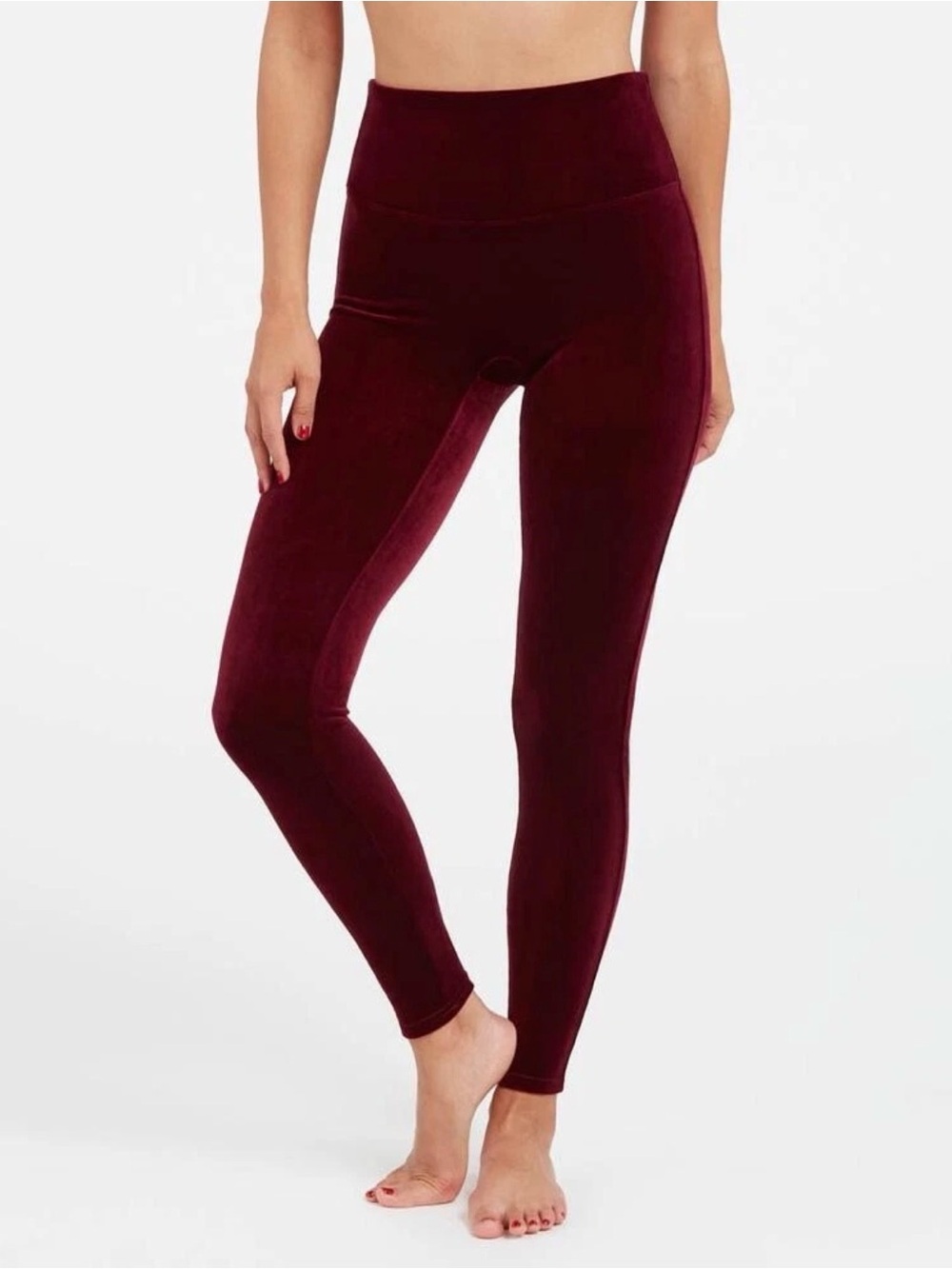 SPANX Velvet High-Waist Leggings - Burgundy